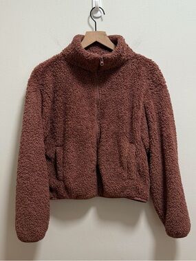 Old navy fleece zip up jacket cinnamon brown sherpa athleisure cozy casual M